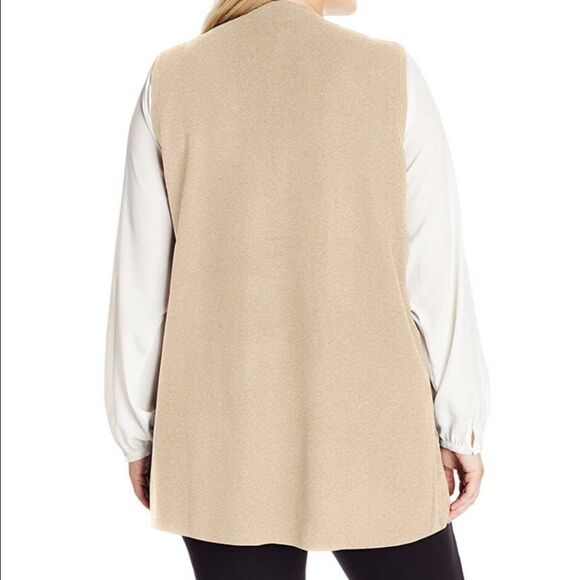 Calvin Klein Sweater Beige Vest Sleeveless Drape Open Front Faux Suede - Picture 3 of 10